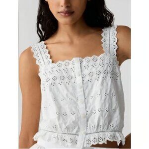 NWT GAP x Doen Eyelet Cropped Tank Top in White Relaxed Blouse S